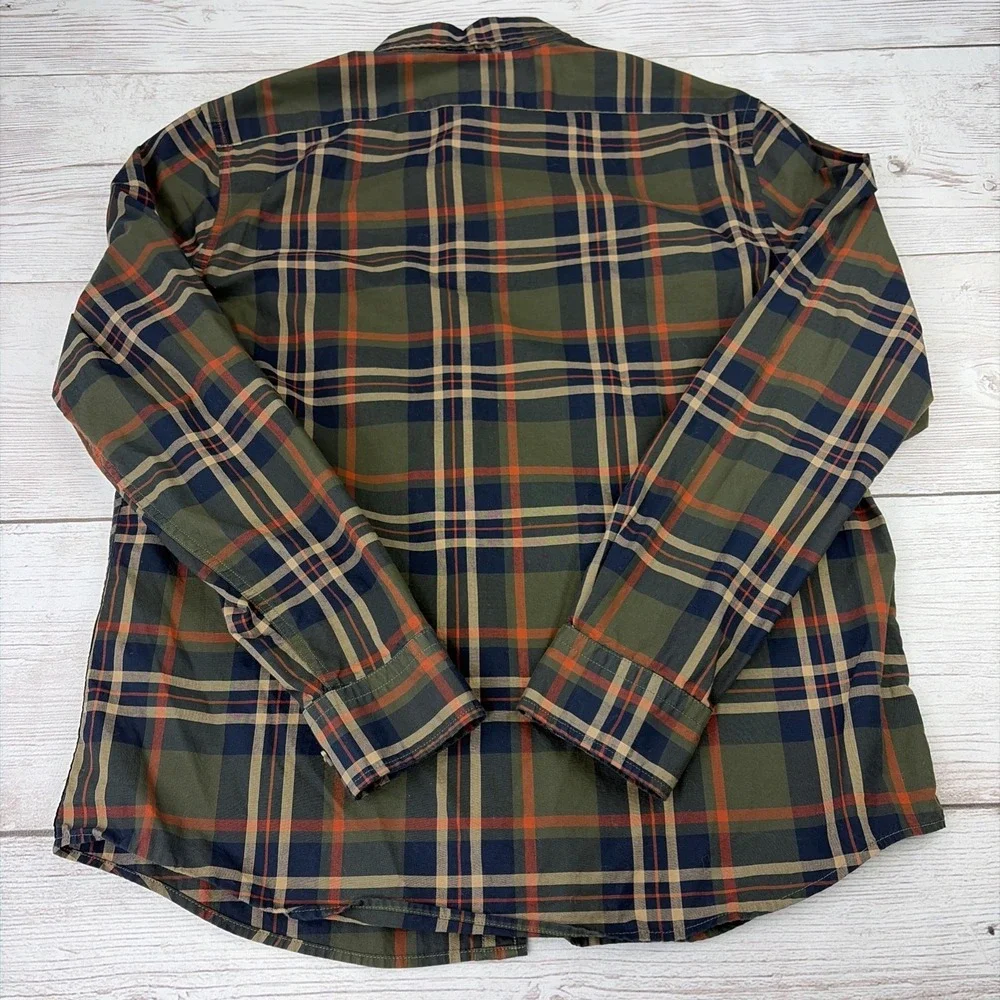 Banana Republic Untucked Fit Shirt Men's Large Plaid Green Blue Button Up